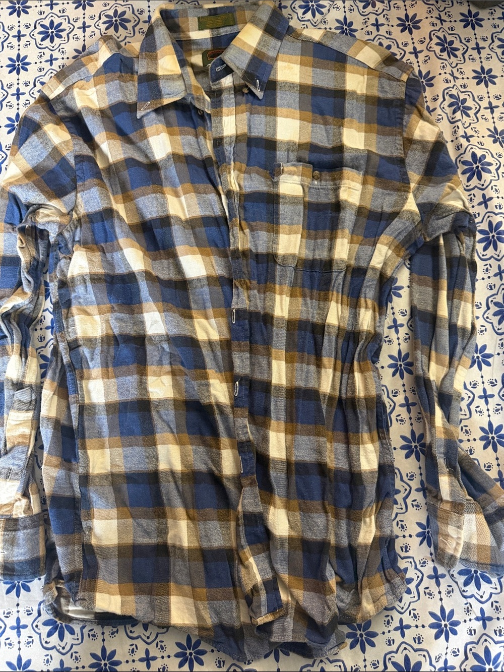 Boston Traders Blue and Tan Plaid Button-Down Shirt